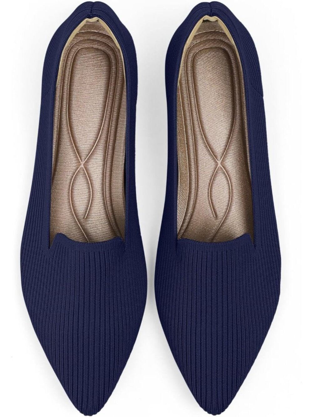 Women's Navy Pointed Toe Knit Ballet Flats Washable Important Work Shoes